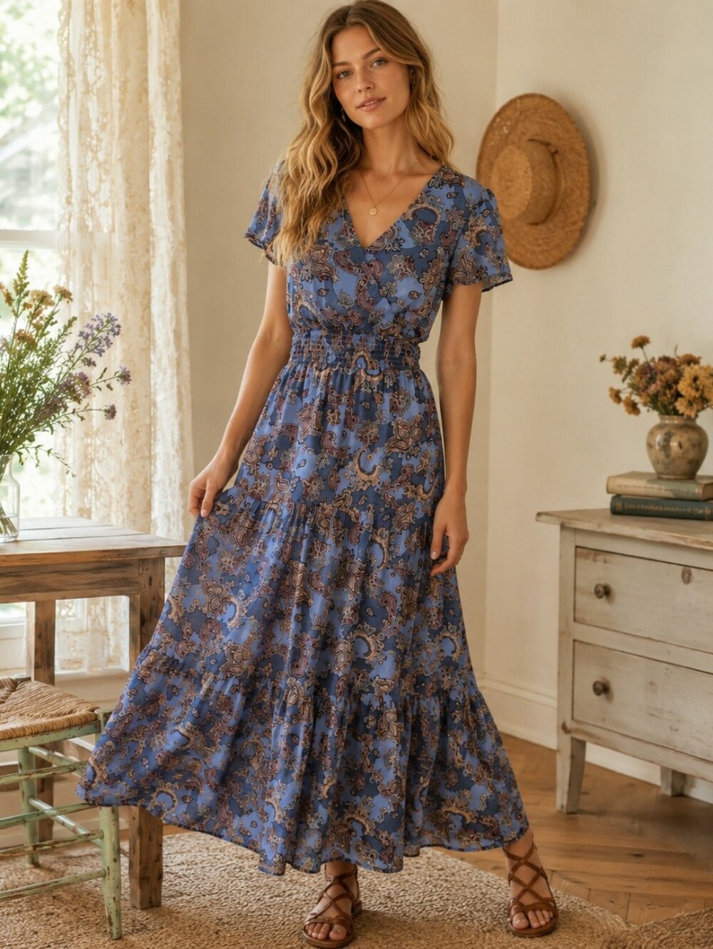 TINSEL Cottagecore Women Maxi Dress XS PET Boho Country Fairy Prarie Paisley 90s